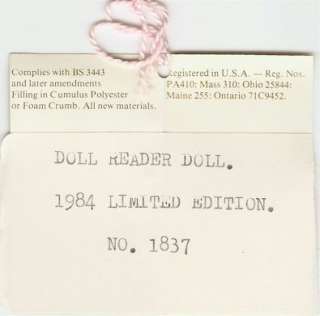 1984 Doll Reader Doll House of Nisbet England Tag LTD  
