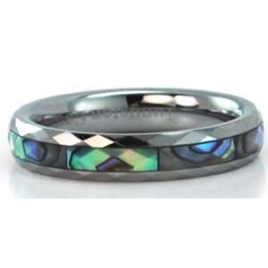   Faceted Tungsten Carbide Ring with Mother of Pearl Inlays Jewelry