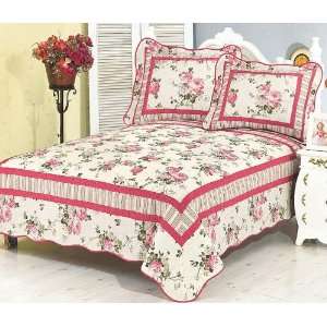  Spring Tall Rose Reversable Quilt Set Twin