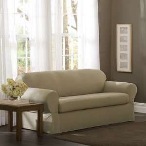  Stretch Twill Separate Seat Loveseat Slipcover in Taupe 