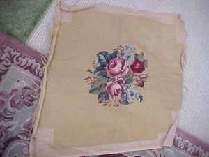 Lovely Needlepoint Chair/Pillow Cover~Wall Hanging~Gold~Dark Pink 