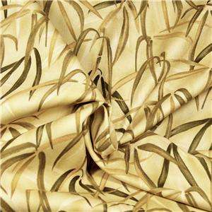 South Seas Imports Cotton Fabric Bamboo Leaves Olive Green, Gold on 