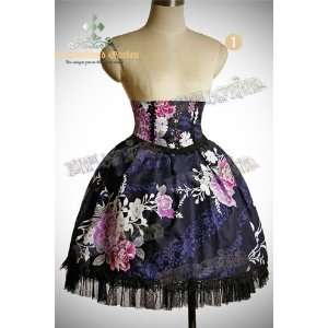  Gothic Lolita Cross Peony Skirt&Detached Corset&Hair Bow 