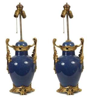 Pair Chinese Porcelain Louis XV Style Bronze Lamps  