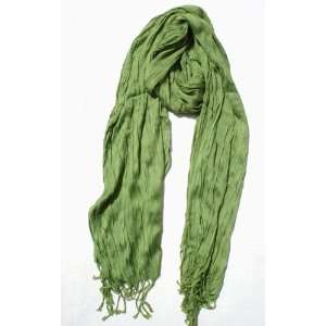  Viscose Silk Cotton Blend Long Scarf In Green Everything 