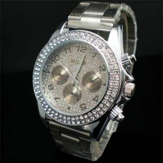Bling 108 Rose Gold Crystal Stainless Mens Women Watch  