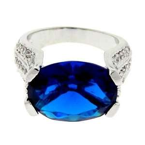  Vintage/Modern Engagement Ring w/Blue Sapphire & White CZs 