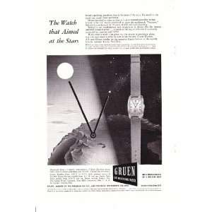   Gruen Curvex Collegian Precision Watch Moon Original Vintage Print Ad