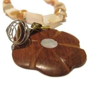 com Tigers Eye Necklace 04 Wood Shell White Brown Cage Crystal Flower 