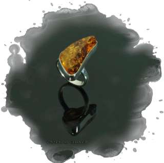 Unique Honey Amber Gemstone 925 Silver Smart Ring UK O 1/2 Size 7 1/4 