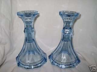 set of 2 ~ Fostoria Glass ~ crystal Light Blue VIRGINIA candlesticks