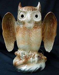 Vintage Mid Century Kron Pottery Owl TV Lamp Light Shines Eyes  