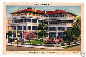 Vintage Postcard Linen Sigler Hotel Hot Springs, Ark.  