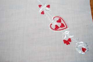 Vintage Handkerchief HEARTS embroidered Valentines Day Decor Hanky 