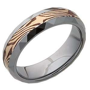  Beveled 6mm Tungsten Wedding Band with Facets and Shakudo 