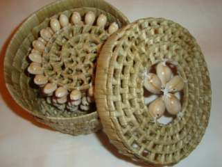 Hawaiian Style Lauhala Woven Cowrie Shell Coaster Set  