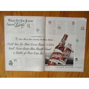 Schlitz Beer,1940 Print Ad,2 page centerfold(bottle/can/what do you 