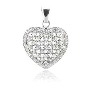   Pave Cubic Zircoina (CZ) Prong Set Silver Heart Charm Pendant Jewelry