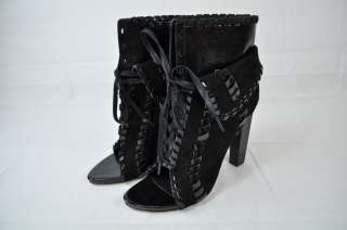 ALEXANDER WANG FREJA WHIPSTITCH BOOTIE PEEP TOE LACE UP BLACK 39 9 