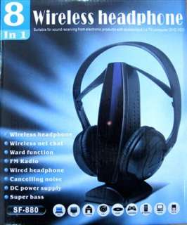 New 8 in 1 Wireless Earphone Headphone for  PC TV CD DVD  