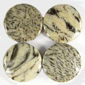  30mm tiger jasper feldspath coin disc pendant 4 beads 