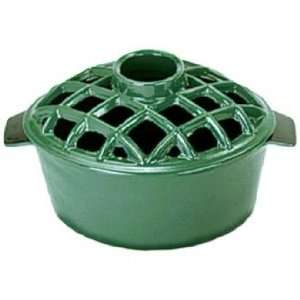  2 1/4 Quart Green Cast Iron Steamer Pot with Lattice Top 