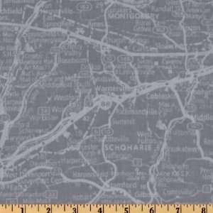  44 Wide Vintage Cars Road Map Grey Fabric By The Yard 