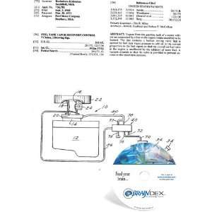    NEW Patent CD for FUEL TANK VAPOR RECOVERY CONTROL 