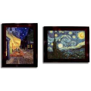 Starry Night & Cafe Terrace at Night by Van Gogh 2 pc Mahogany Framed 