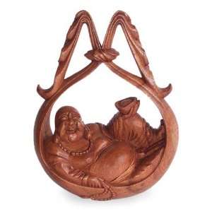  Wood statuette, Happy Buddha in a Cradle
