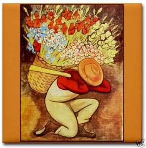Diego Rivera Mexican Art Ceramic Tile Vendedor Flores  