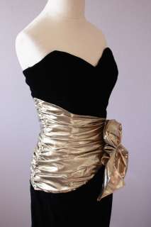 vintage 80s Black + Gold CUMMERBUND Velvet Bandage ORIGAMI BOW Party 