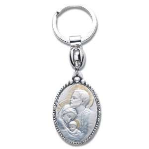Inset Holy Family Key Chain   Boxed St Sterling Silver Religious Saint 