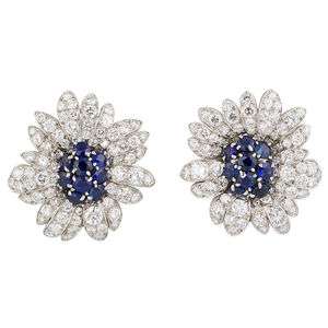 VAN CLEEF & ARPELS Diamond Sapphire Plat Earrings Clips  