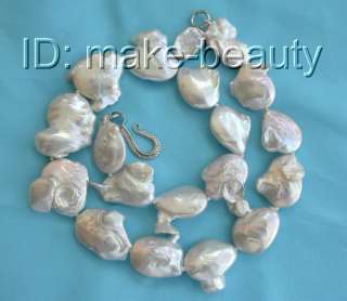   big 23mm baroque white keshi reborn freshwater cultured pearl necklace