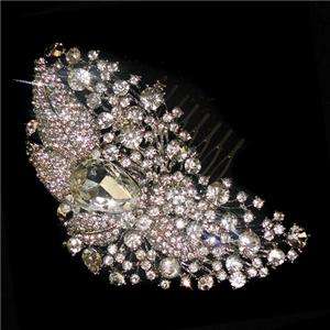 Bridal Flower Hair Comb Tiara Crystal Drop Floral Cluster Circle 