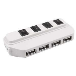  Gino White 4 Ports USB 2.0 Hub w Rocker Switch for PC 