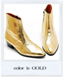 Mens inner Leather ankle Mid calf boots glitter Gold  