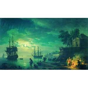 Nuit Un Port Au Clair De Lune by Vernet. size 39.5 inches width by 27 