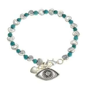  Evil Eye Silvertone and Blue/green Charm Bracelet Jewelry