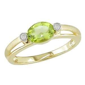  14k Yellow Gold Oval Cut Peridot Ring with Diamond Accent 