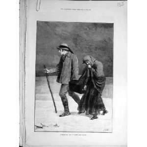  1879 Dreary Day Watson Lady Man Winter Old Print