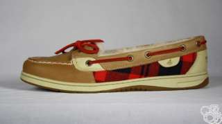 SPERRY Top Sider Angelfish Linen / Red Plaid Shearling Womens Boat 