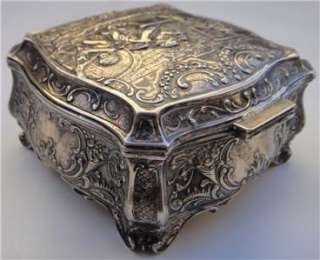   FRANCE POLAND RUSSIAN SILVER BOX ANGELS REPOUSSE CHEST KEY LOCK  