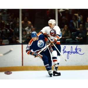  NHL Bryan Trottier Islanders vs Messier Autographed 8 by 