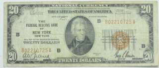 1929 $20 TWENTY DOLLAR US FEDERAL RESERVE BANK PAPER CURRENCY P234002 