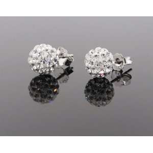   Unique Disco Ball Sparkling Womens Sterling Silver 8mm Earrings