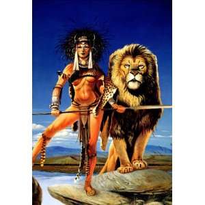  AFRICAN LADY WITH LION 19 CROSS STITCH CHART