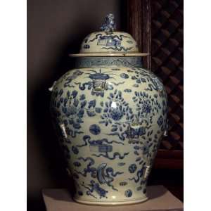  Blue and White Temple Jar
