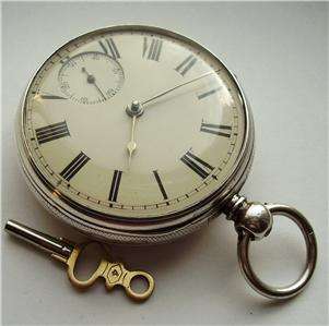 LARGE 1864 ANTIQUE SILVER FUSEE CHAIN DRIVE POCKET WATCH  